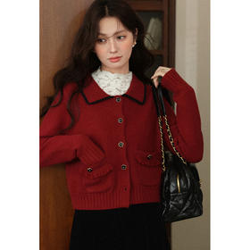 鹿向南「馥郁玫瑰」法式酒红色减龄显瘦毛衣开衫上衣开衫外套女秋