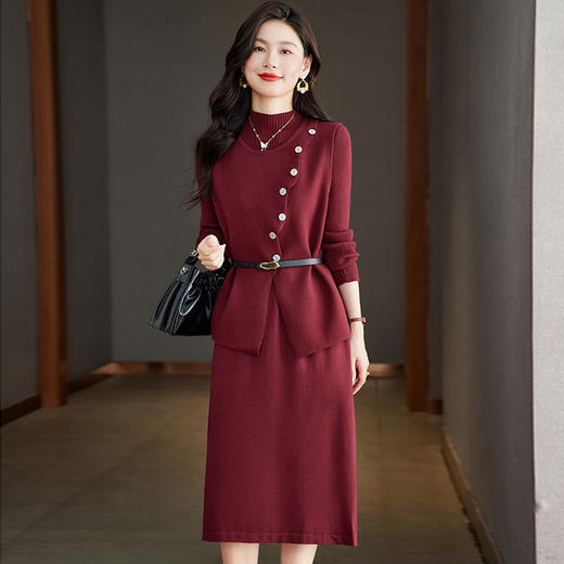 M2751-198针织马甲连衣裙女两件套装2025秋冬新款高级感毛衣裙配大衣中长裙 商品图0