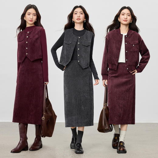 【内购】【渐层墨染】智性通勤高腰裙摆开叉厚保暖雪尼尔直筒裙半身裙-154QF3964 商品图2