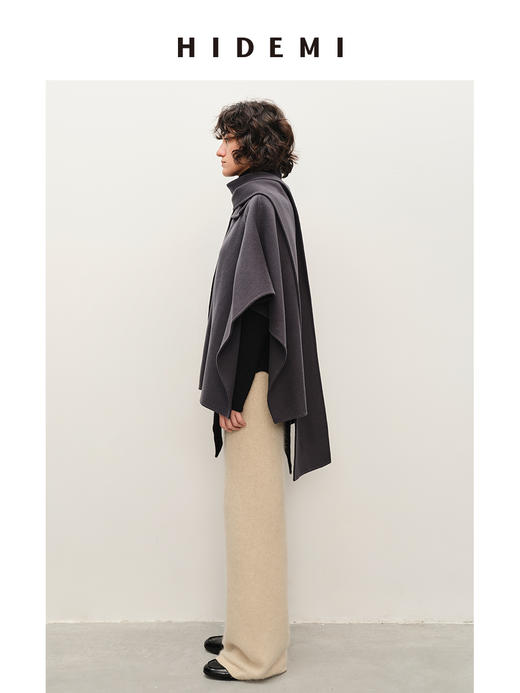 HIDEMI 美利奴双面羊毛围巾式设计感大廓形中长款大衣 商品图5