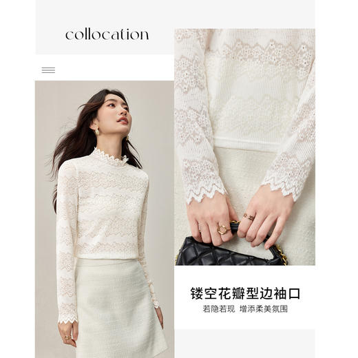 【内购】【外穿内搭】优雅通勤半高领镂空花卉修身弹力长袖蕾丝衫-153SA2770 商品图2