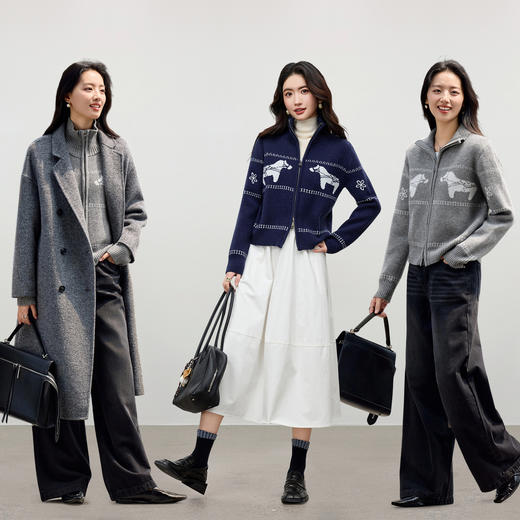 【内购】【原创福马噗噗】简约通勤高领/翻领双头拉链珊瑚绒宽松开衫毛衣-W54EB3513 商品图2