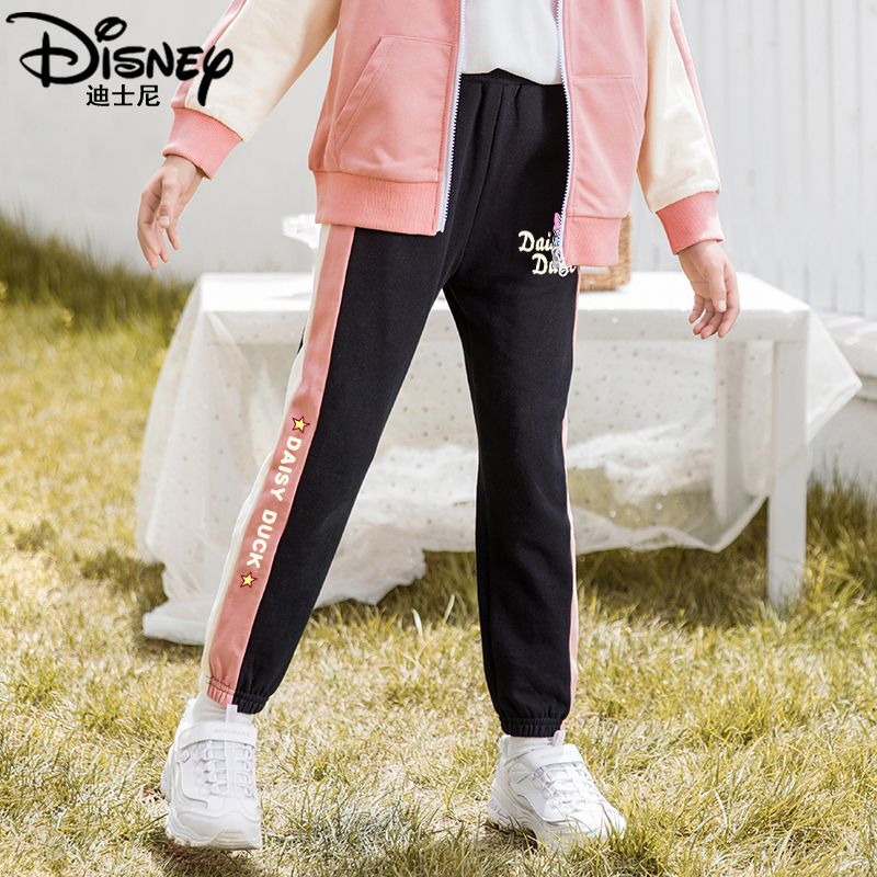 迪士尼女大童裤子春季2025新款洋气女童运动裤春秋儿童休闲裤春装