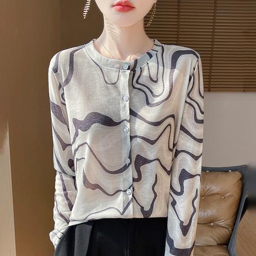 奥伊米100%天丝初秋圆领晕染印花薄款针织开衫RWM14 商品图1