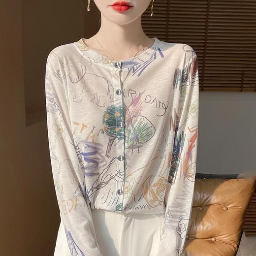 奥伊米100%天丝初秋圆领晕染印花薄款针织开衫RWM14 商品图3