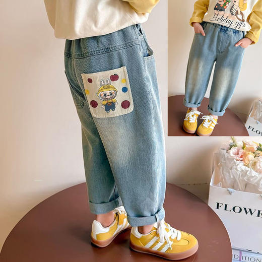 【35元起】儿童棉纺混合牛仔裤男童老爹裤女童花边裤瘦腿裤 商品图2