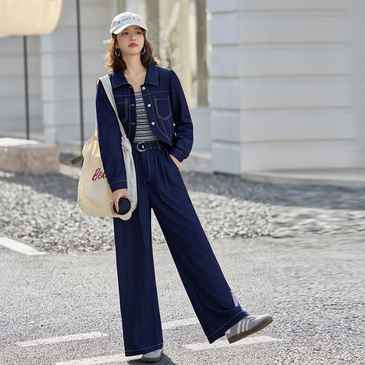 时尚休闲套装，牛仔外套+背心+阔腿裤三件套HR-YLFS9037 商品图1