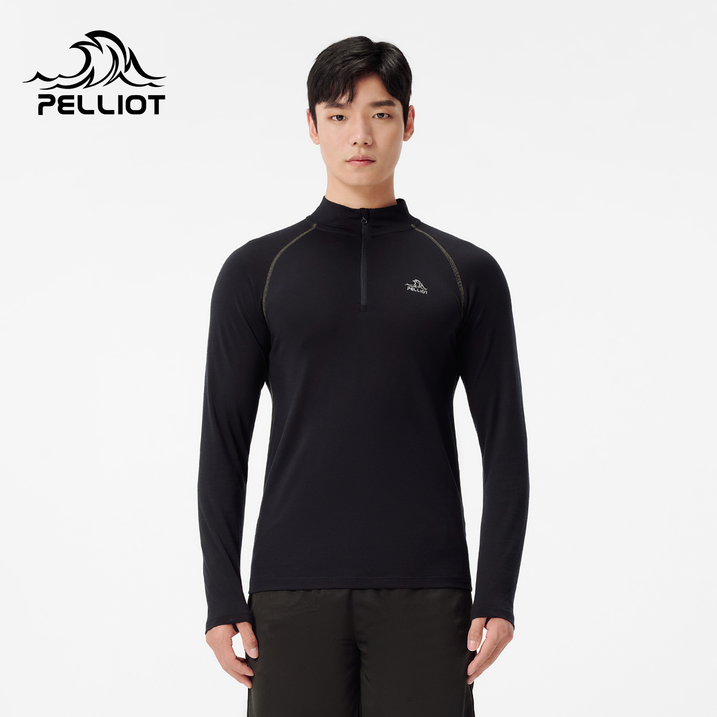 【P系列】伯希和户外长袖T恤男美利奴羊毛运动上衣立领休闲打底衫