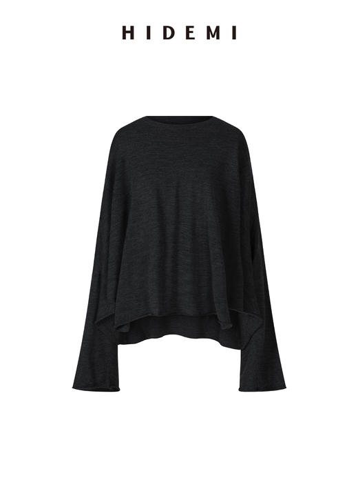 HIDEMI 澳洲进口美利奴羊毛松弛感蝙蝠袖落肩休闲慵懒针织长袖毛衣 商品图6