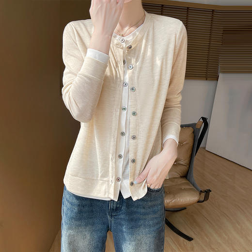 奥伊米初秋100%天丝女士圆领假两件修身气质薄款针织开衫RWM34 商品图3