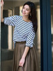 23区日系秋季通勤宽松纯棉圆领套头条纹五分袖T恤针织衫商场同款 商品缩略图2