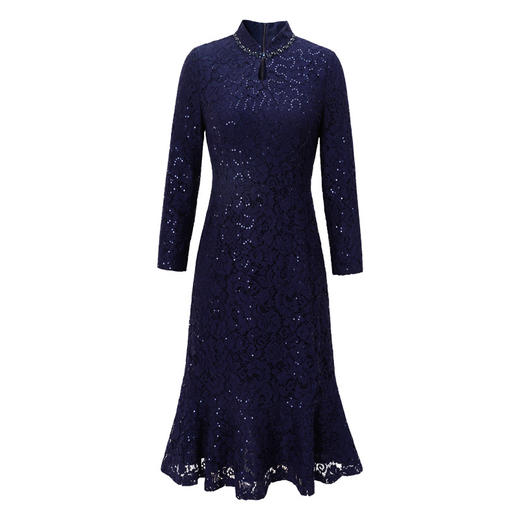 「高货deo」全新升级【铂金会员468/天猫629/差价161】(00724)洛诗琳新款蕾丝连衣裙2025秋季气质优雅立领收腰鱼尾裙 商品图4