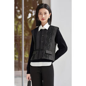 米思阳2026春新款单排扣蕾丝拼接西装马甲气质显瘦无袖叠穿上衣女3444