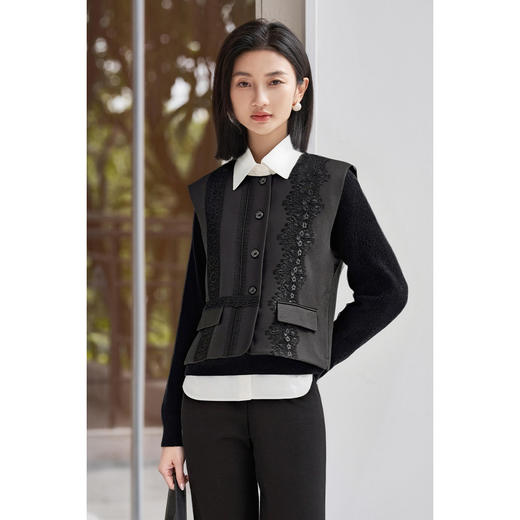 米思阳2026春新款单排扣蕾丝拼接西装马甲气质显瘦无袖叠穿上衣女3444 商品图0