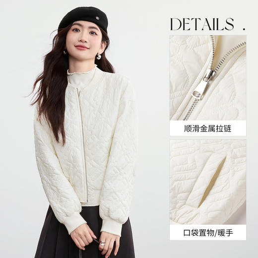 【内购】【御寒保暖】休闲通勤棒球领拉链落肩宽松字母肌理厚棉服-W54MB3406 商品图3