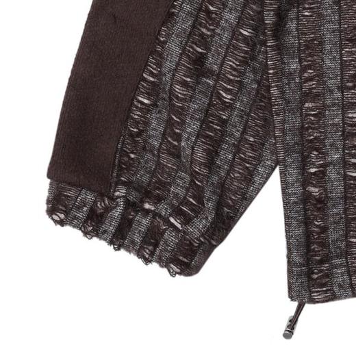 51859SDSA男士秋冬新款痞帅男装拼接磨破竖纹圆领卫衣下摆松紧设计上衣 商品图4