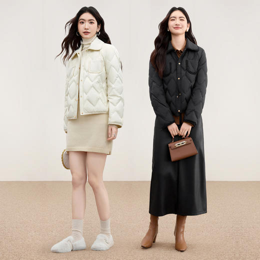 【内购】【90%白鸭绒】优雅通勤小香风织带翻领蓬松保暖不臃肿宽松羽绒服-W54YB2034 商品图2