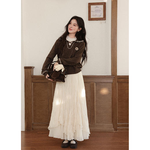 鹿向南「心素如简」燕麦色轻薄针织衫上衣女秋季小个子内搭打底衫 商品图1