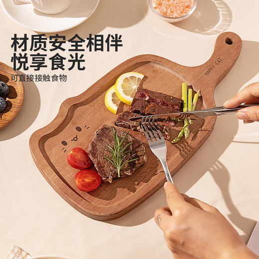 摩登主妇乌檀木牛排餐盘西餐刀叉盘三件套木质猫咪盘子托盘面包披萨盘 商品图2