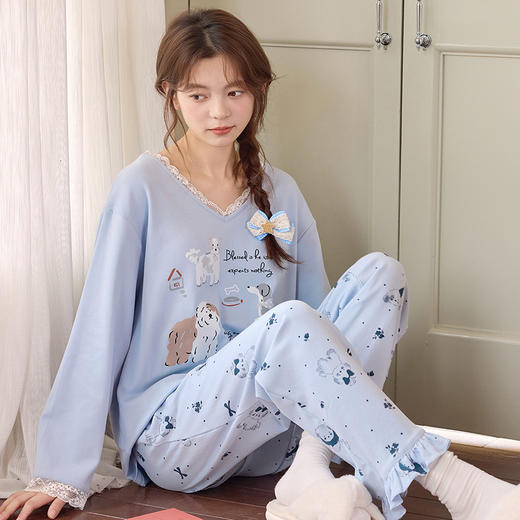 家居服新款学生可爱带胸垫睡衣女秋季套头长袖长裤甜美少女格子卡通可外穿秋冬家居服 商品图6