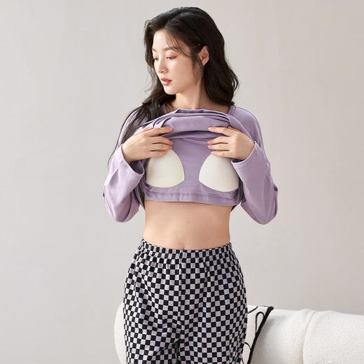 家居服秋季新款新品带胸垫春秋睡衣女长袖长裤套头甜美圆领舒适可外穿家居服 商品图1