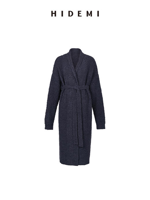 HIDEMI 羊驼毛系列静谧蓝加厚浴袍式腰带款慵懒大衣两件套 大衣/长坎肩 商品图4