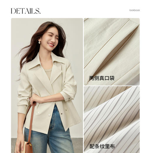 【内购】【双排扣】都市通勤气质翻驳领门襟字母四合扣长袖风衣外套-153WB2255 商品图3