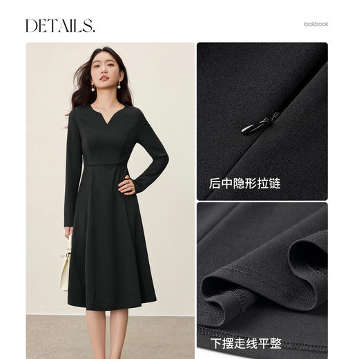 【内购】【立裁设计】气质通勤圆V领收腰显瘦弹力针织长袖小黑裙连衣裙-153LJ2775 商品图3