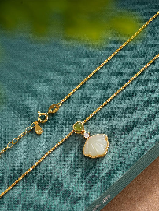 子佩集S925银【秋风杏语】套链【DZ05083】纯银古法银项链贝壳和田玉爱心青玉镀金2509 商品图1