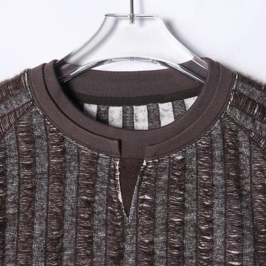 51859SDSA男士秋冬新款痞帅男装拼接磨破竖纹圆领卫衣下摆松紧设计上衣 商品图2