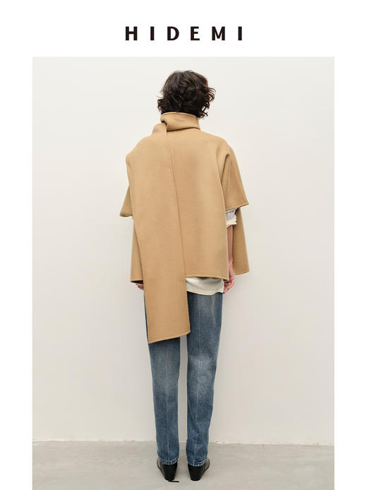 HIDEMI 美利奴双面羊毛围巾式设计感大廓形中长款大衣 商品图6