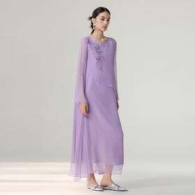 【林栖设计小店】桑蚕丝连衣裙优雅绣花不规则2025秋冬新款花仙子长裙女T1954177