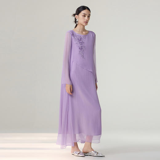 【林栖设计小店】桑蚕丝连衣裙优雅绣花不规则2025秋冬新款花仙子长裙女T1954177 商品图0