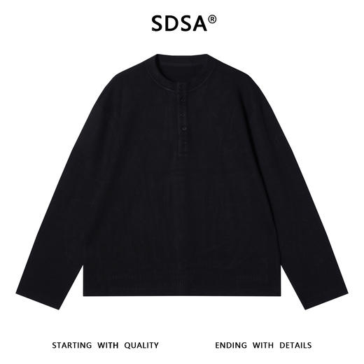 SDSA男士秋冬新款痞帅男装韩版纯色半纽扣亨利领长袖T恤百搭亲肤 商品图0