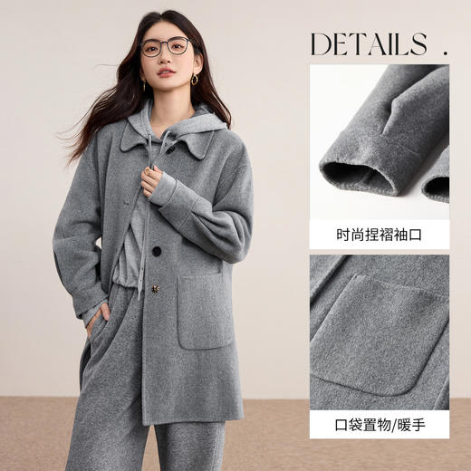 【内购】【绵羊毛】格雷系英伦风翻领单排扣落肩袖显瘦保暖厚双面呢大衣-W54OC2666 商品图3