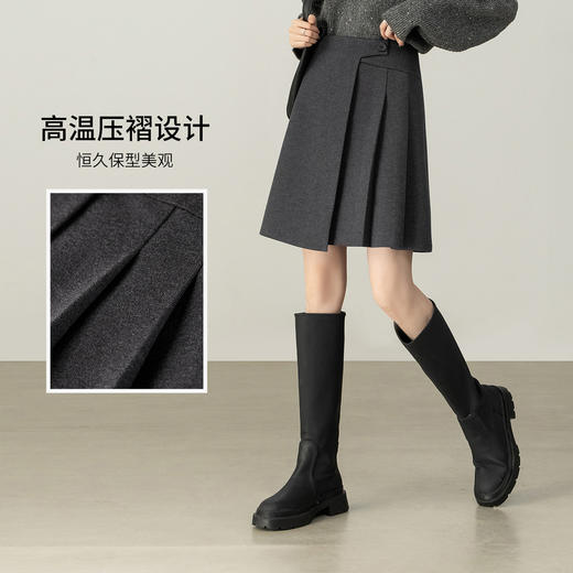 【内购】【显瘦高挑】小个子通勤高腰不规则设计厚呢子百褶短裙-154QP3745 商品图2