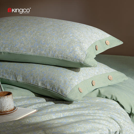 kingco京彩家居纱布四件套琼叶绿 商品图2