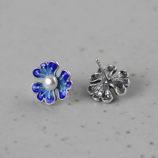【花开有时】S925银复古景泰蓝镶淡水珍珠耳钉【SCH-SY32433】 商品图3