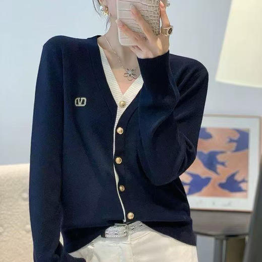 女士拼色V领针织开衫长袖内搭外穿针织衫【FF25850】 商品图3