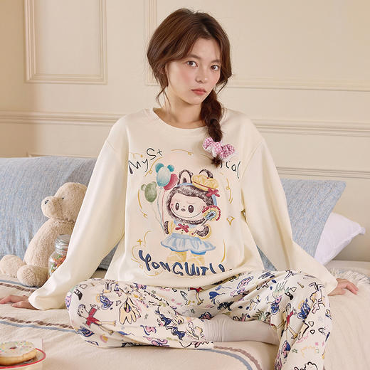 家居服新款学生可爱带胸垫睡衣女秋季套头长袖长裤甜美少女格子卡通可外穿秋冬家居服 商品图11