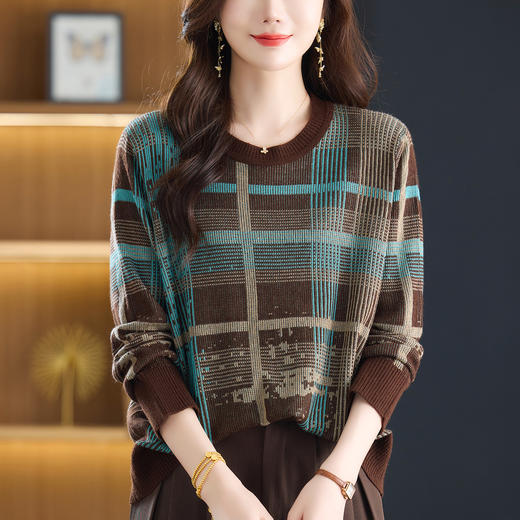 格子上衣女2025新款秋冬内搭毛衣漂亮洋气减龄圆领打底衫大码胖mm 商品图3