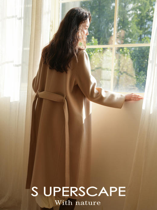 素舶 重磅细支绵羊毛精巧剪裁正肩枪驳领小个子显高双面呢大衣 商品图3