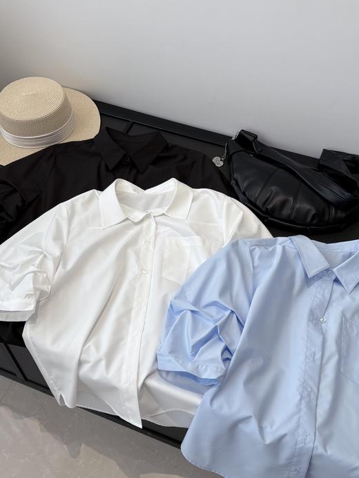 会员福利【丝滑、抗皱+垂坠】拉夏贝尔/La Chapelle翻领单口袋褶皱衬衫女纯色简约高级感休闲宽松通勤衬衣秋 商品图6