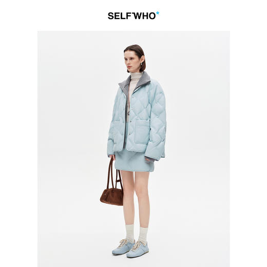 SELFWHO90白鸭绒经典A字短裙女2025冬新款显瘦包臀开衩短款半身裙 商品图1