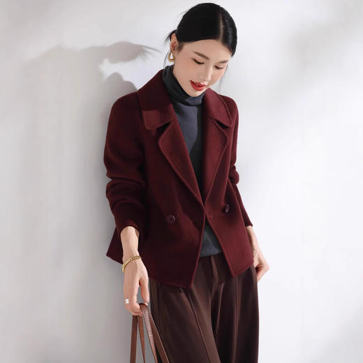 「自」全新升级【铂金会员395/天猫529/差价134】(20416)洛诗琳韩版气质毛呢外套2025秋冬百搭短款双面羊毛外套女 商品图2