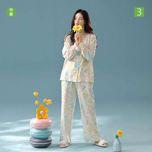 【抗菌新疆棉】自然醒「莫奈花园」秋季纯棉A类睡衣长袖女士家居服套装JLM 商品图1