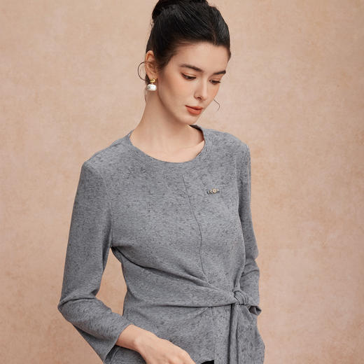 QG700斯尔丽25新款两件套圆领腰部收褶系带设计时尚搭A字半裙通勤套装 商品图7