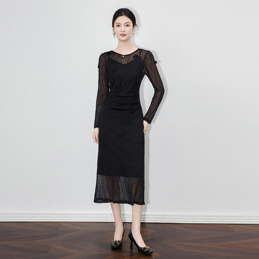 「高货wl」全新升级【铂金会员293/天猫389/差价96】(95022)洛诗琳超仙气质微透镂空连衣裙2025秋季修身显瘦蕾丝裙女 商品图0