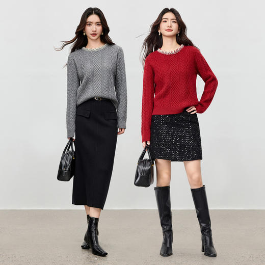 【内购】【云朵衫】优雅通勤珍珠圆领麻花绞花肌理超弹厚保暖毛衣-W54EE3811 商品图2