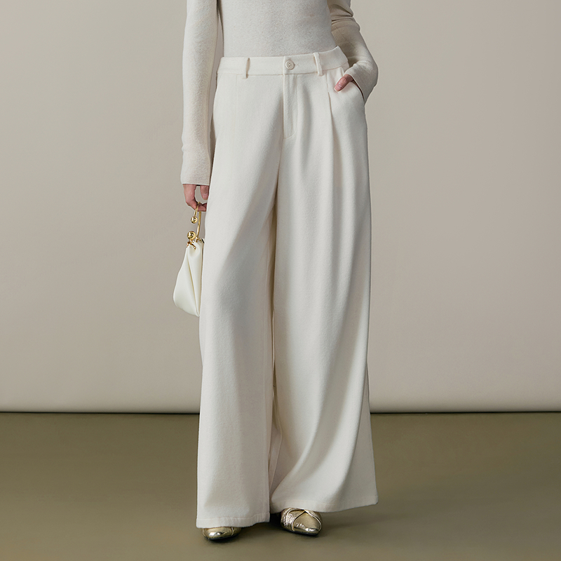 【林栖设计小店】山茶知雾系列羊毛混纺压褶裤子优雅气质百搭直筒宽松显瘦2025秋冬新款阔腿裤女1954071